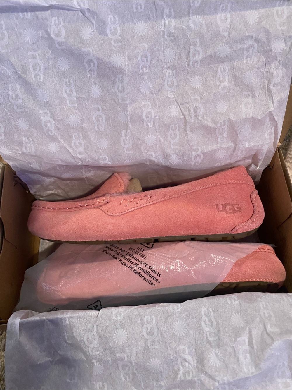 UGG Women’s Coral Pink Suede Moccasin Slippers